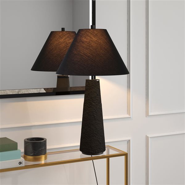 Hailey Home Ingalls 28-in H Matte Black Monochrome Table Lamp with Fabric Shade