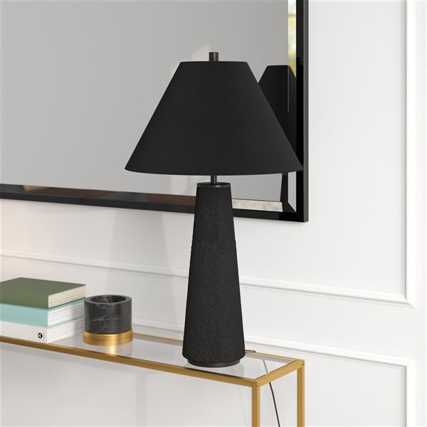 Hailey Home Ingalls 28-in H Matte Black Monochrome Table Lamp with Fabric Shade