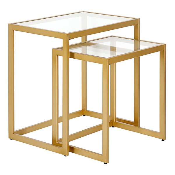 Hailey Home Rocco 2-Piece Brass Rectangular Glass Nested End Tables