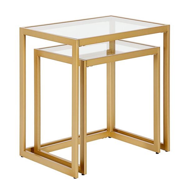 Hailey Home Rocco 2-Piece Brass Rectangular Glass Nested End Tables