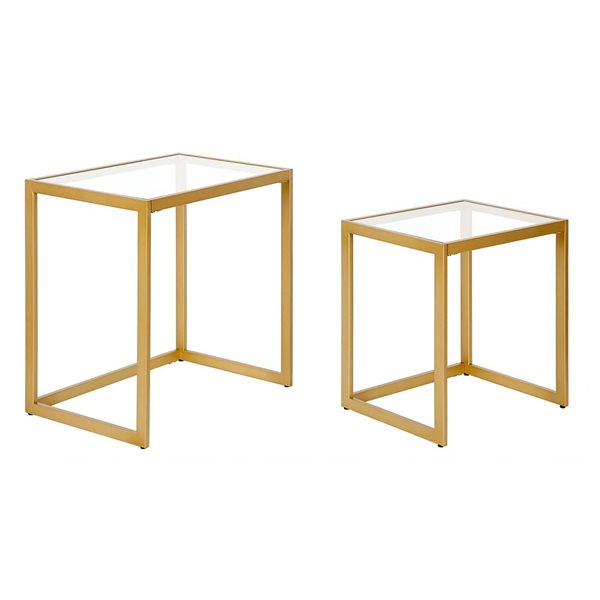 Hailey Home Rocco 2-Piece Brass Rectangular Glass Nested End Tables