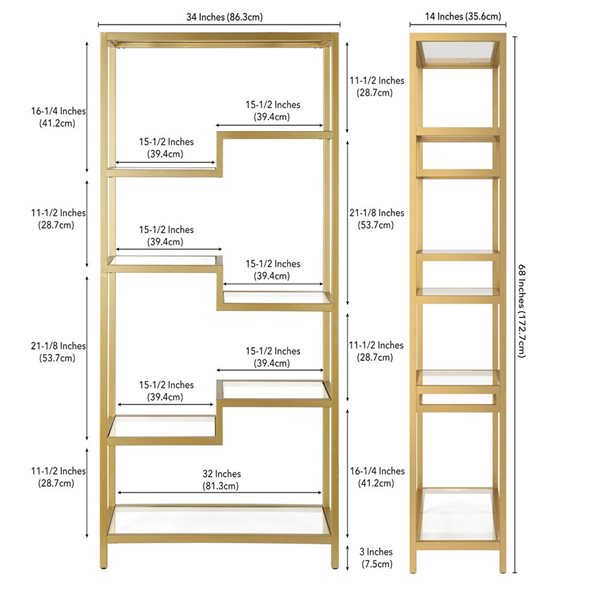 Hailey Home Johann 34 W x 68-in H Brass Metal 5-Tier Bookcase
