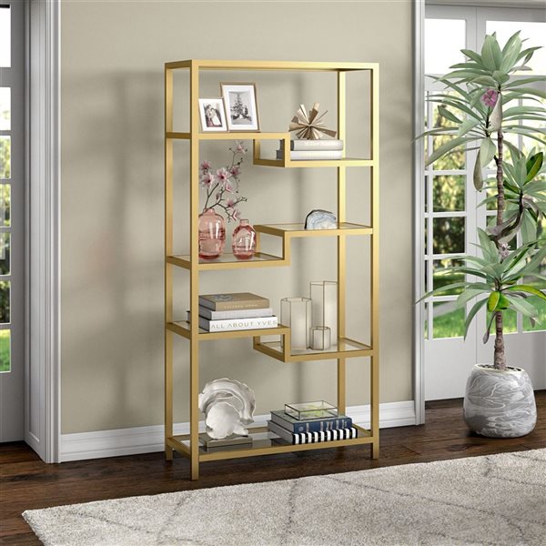 Hailey Home Johann 34 W x 68-in H Brass Metal 5-Tier Bookcase