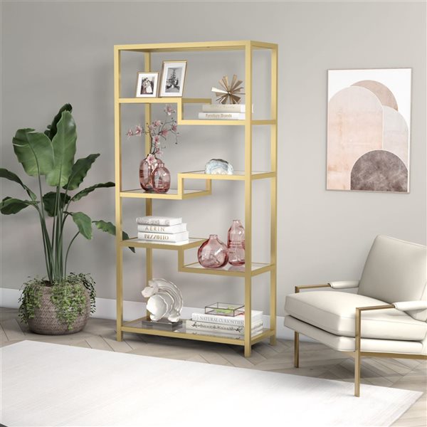 Hailey Home Johann 34 W x 68-in H Brass Metal 5-Tier Bookcase
