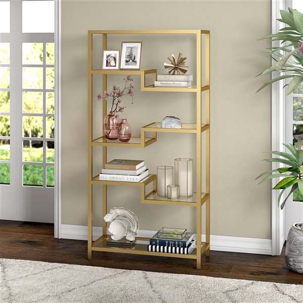 Hailey Home Johann 34 W x 68-in H Brass Metal 5-Tier Bookcase