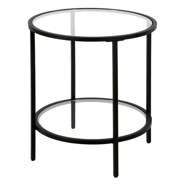 Hailey Home Sivil Black Glass Round End Table w/ Glass Shelf