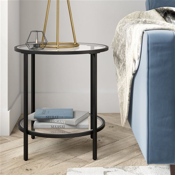 Hailey Home Sivil Black Glass Round End Table w/ Glass Shelf