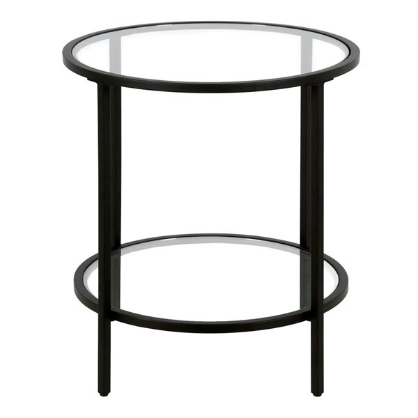 Hailey Home Sivil Black Glass Round End Table w/ Glass Shelf