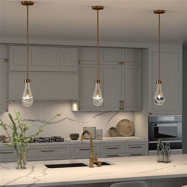 Hailey Home Twyla 5-in W Brushed Brass Pendant Ceiling Light w/ Clear Glass Shade