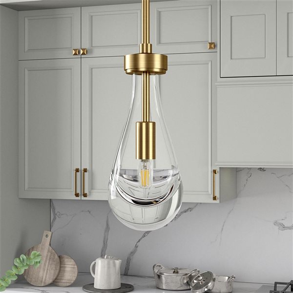 Hailey Home Twyla 5-in W Brushed Brass Pendant Ceiling Light w/ Clear Glass Shade