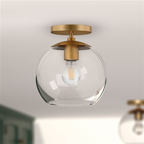 Hailey Home Bartlett 9-in W Brass Semi Flush Mount Light w/ Clear Glass Shade