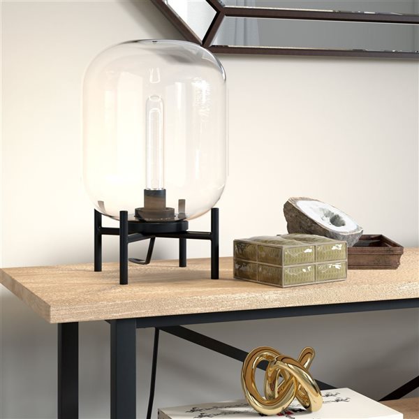 Hailey Home Edison 15.38-in H Blackened Bronze Table Lamp with Clear Glass Globe-Shaped Shade