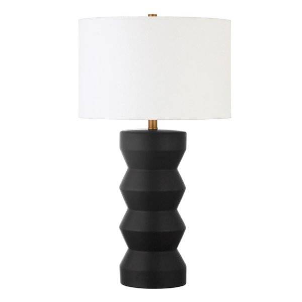 Lampe de table en céramique Carlin de Hailey Home 28 po h. noir mat avec abat-jour en tissu