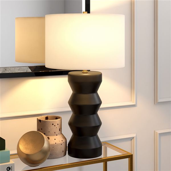 Hailey Home Carlin 28-in H Matte Black Ceramic Table Lamp with Fabric Shade