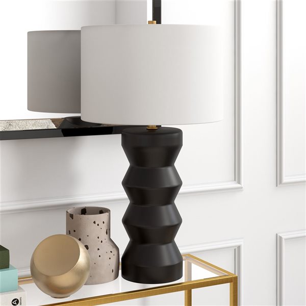 Hailey Home Carlin 28-in H Matte Black Ceramic Table Lamp with Fabric Shade