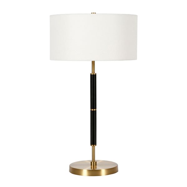 Hailey Home Simone 25-in H Black/Brass 2-Light Table Lamp with Fabric Shade