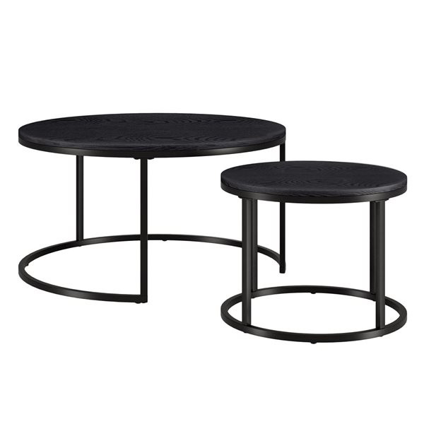 Jeu de 2 tables gigognes rondes Watson de Hailey Home noir en composite