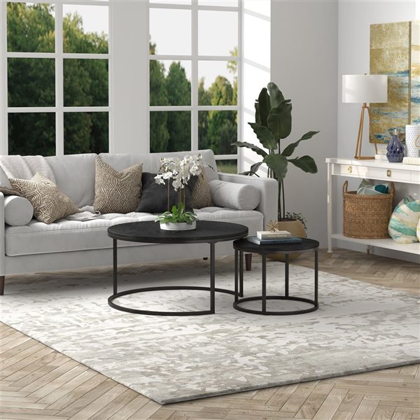 Hailey Home Watson 2-Piece Black Round Composite Nested Coffee Tables