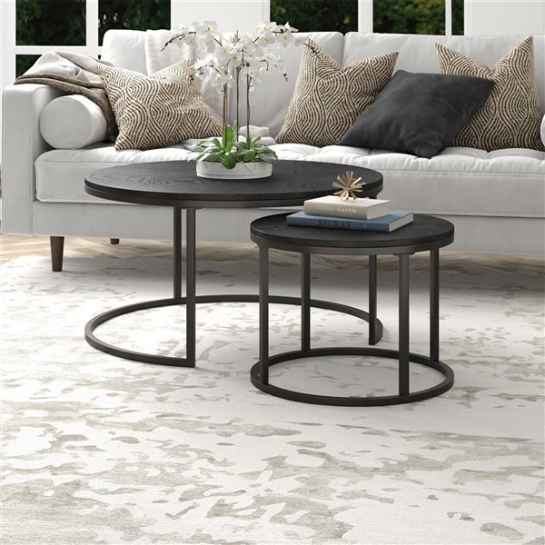 Hailey Home Watson 2-Piece Black Round Composite Nested Coffee Tables