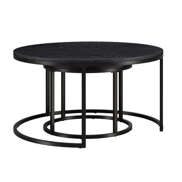 Hailey Home Watson 2-Piece Black Round Composite Nested Coffee Tables