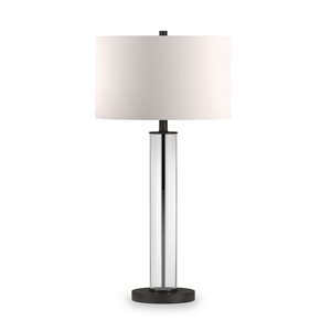 Hailey Home Harlow 29-in H Clear Glass/Blackened Bronze Metal Table Lamp with Linen Shade