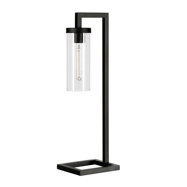 Lampe de table Malva de Hailey Home 26 po h. métal bronze noirci avec abat-jour cylindrique en verre clair