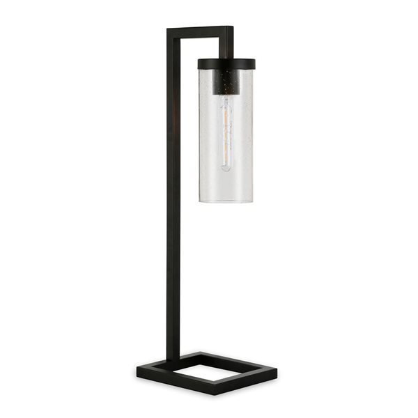 Lampe de table Malva de Hailey Home 26 po h. métal bronze noirci avec abat-jour cylindrique en verre bullé