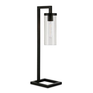 Hailey Home Malva 26-in H Blackened Bronze Metal Table Lamp with Seeded Glass Cylinder-Shaped Shade