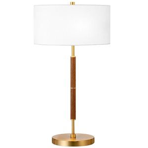 Hailey Home Simone 25-in H Rustic Oak 2-Light Table Lamp with Fabric Shade