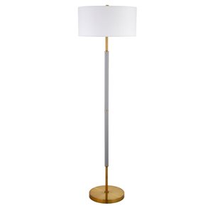 Hailey Home Simone 61-in H Grey and Brass 2-Light Floor Lamp w/ White Fabric Shade