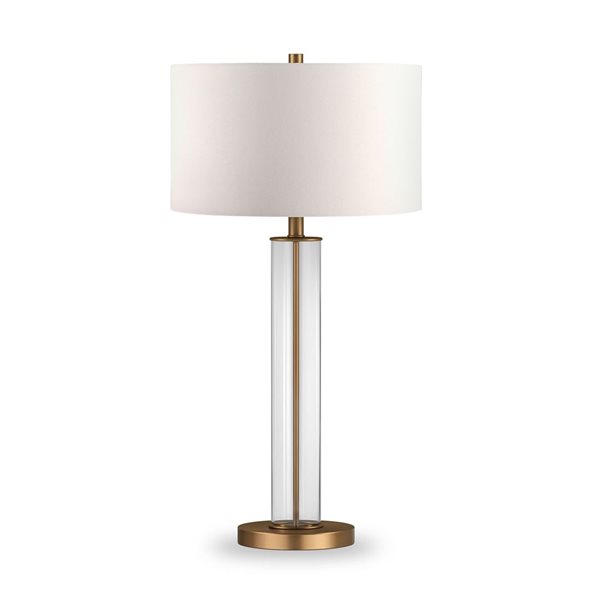 Hailey Home Harlow 29-in H Clear Glass/Brass Metal Table Lamp with Linen Shade