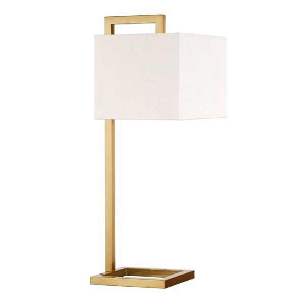 Lampe de table Grayson de Hailey Home 26 po h. métal fini laiton avec abat-jour en tissu blanc