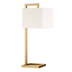 Lampe de table Grayson de Hailey Home 26 po h. métal fini laiton avec abat-jour en tissu blanc