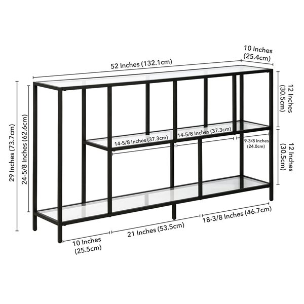 Hailey Home Winthrop 52-in W 3-Tier Blackened Bronze Metal Modern Console Table w/ Glass Shelves