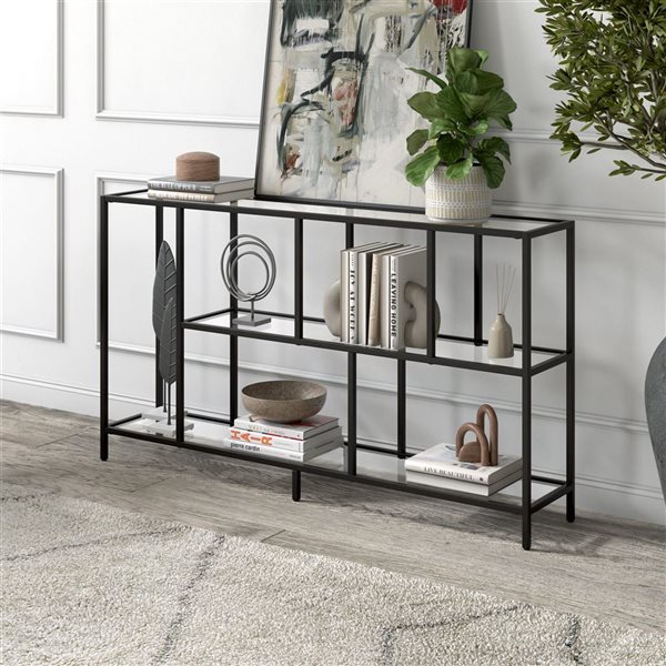 Hailey Home Winthrop 52-in W 3-Tier Blackened Bronze Metal Modern Console Table w/ Glass Shelves