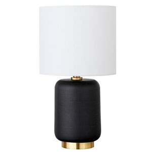 Hailey Home Lambert 15-in H Black and Brass Ceramic Mini Lamp w/ White Fabric Shade