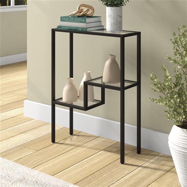 Hailey Home Lovett 22-in W Blackened Bronze Metal Modern Console Table w/ Glass Shelves