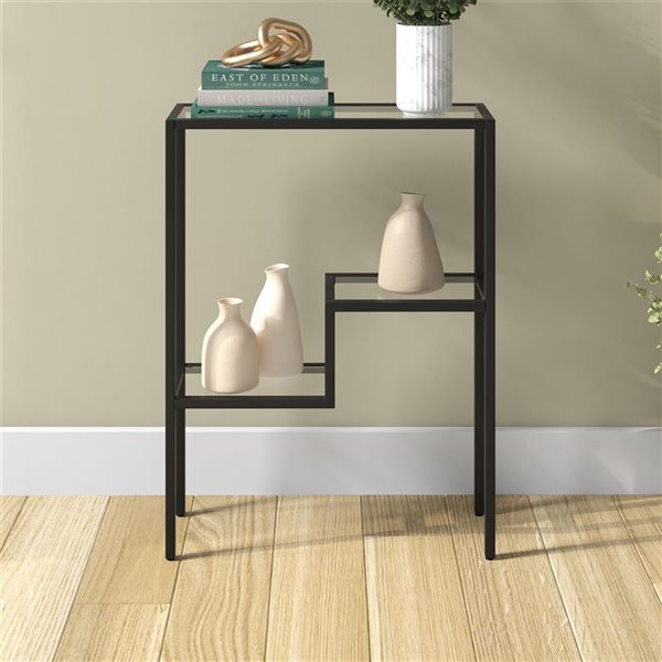 Hailey Home Lovett 22-in W Blackened Bronze Metal Modern Console Table w/ Glass Shelves