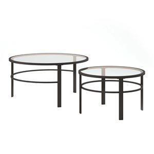 Jeu de 2 tables gigognes rondes Gaia de Hailey Home noir avec surface en verre