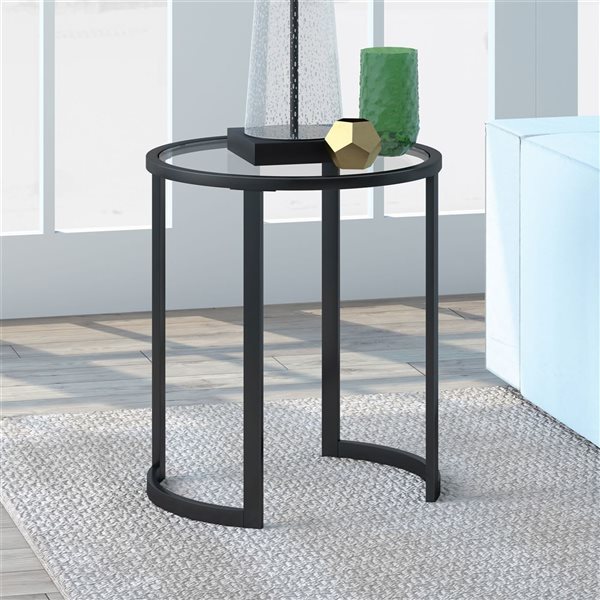 Table d'appoint ronde Mitera de Hailey Home noir avec surface en verre