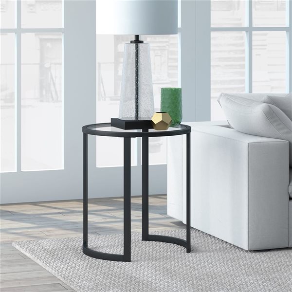 Table d'appoint ronde Mitera de Hailey Home noir avec surface en verre