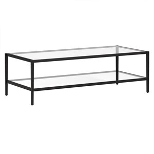 Hailey Home Hera Large Black Glass Coffee Table w/ Glass Shelf