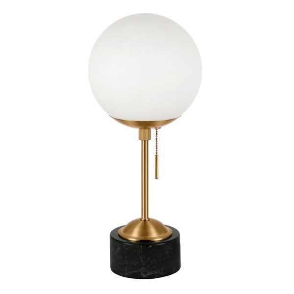 Hailey Home Reagan 17.75-in H Brass/Black Marble Table Lamp with Globe-Shaped Glass Shade