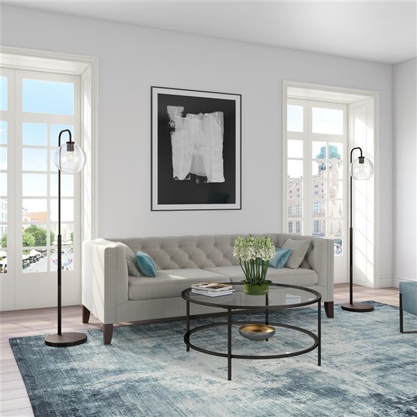 Hailey Home Harrison 62-in H Black Arc Floor Lamp w/ Clear Glass Shade