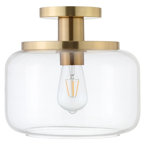 Hailey Home Tatum 11-in W Brass Semi Flush Mount Light w/ Clear Glass Shade