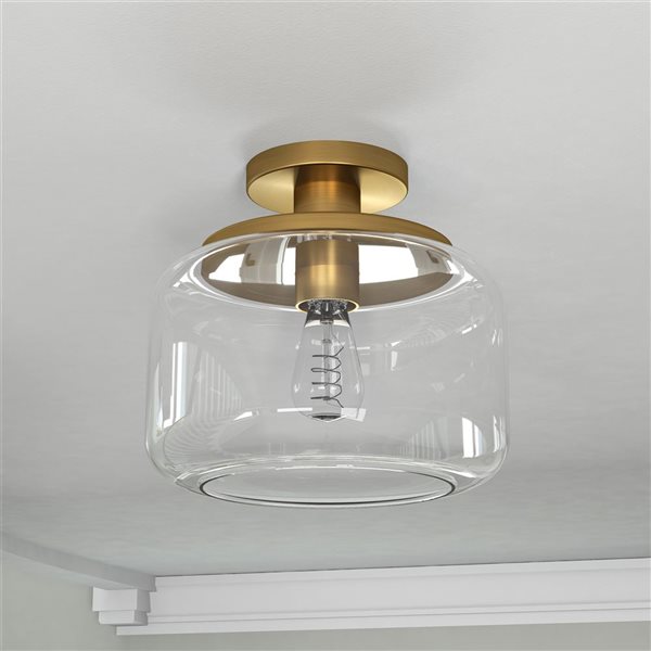 Hailey Home Tatum 11-in W Brass Semi Flush Mount Light w/ Clear Glass Shade