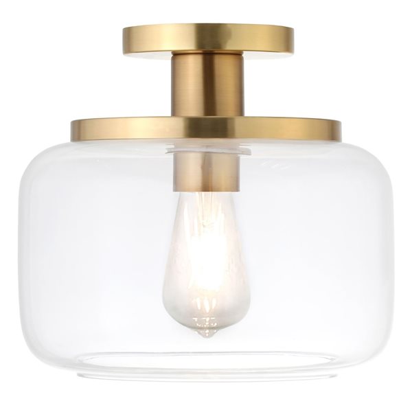 Hailey Home Tatum 11-in W Brass Semi Flush Mount Light w/ Clear Glass Shade