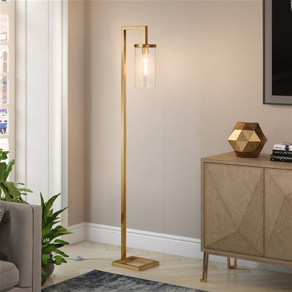 Hailey Home Malva 67-in H Brass Floor Lamp w/ Clear Glass Shade