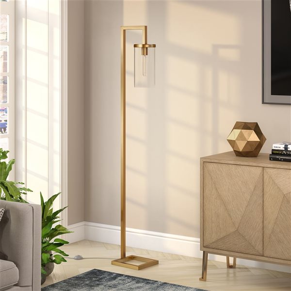 Hailey Home Malva 67-in H Brass Floor Lamp w/ Clear Glass Shade