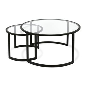 Hailey Home Mitera 2-Piece Black Round Glass Nested Coffee Tables